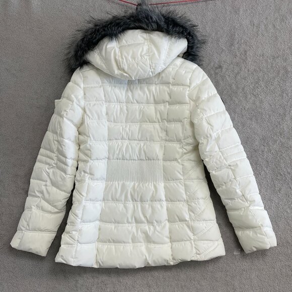NWOT Nautica Women's M White Quilted Puffer Jacket With Faux Fur Hood - Picture 3 of 12
